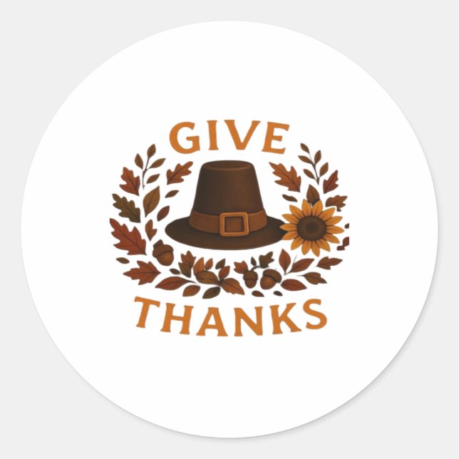 Pilgrim Hat with Autumn Wreath Classic T-Shirt.png Classic Round Sticker (Front)