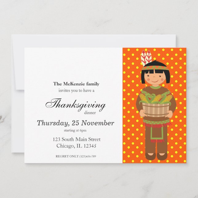 Pilgrim Kids Thanksgiving dinner Invitation (Front)