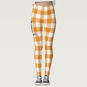 Pilgrim Owl on Orange Plaid - Happy Thanksgiving Leggings