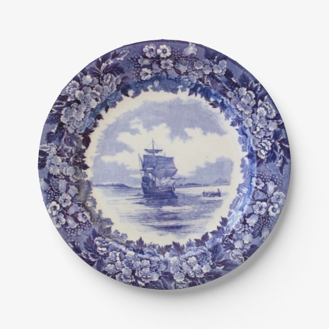 Pilgrim Paper Plates: Wedgwood Mayflower 7 inch. Paper Plate (Front)
