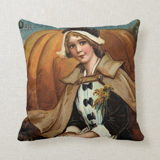 Pilgrim Pumpkin Fall Leaves Throw Pillow