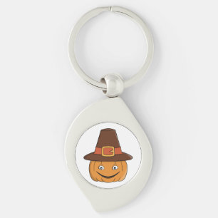 Pilgrim Pumpkin Grin Thanksgiving Keychain