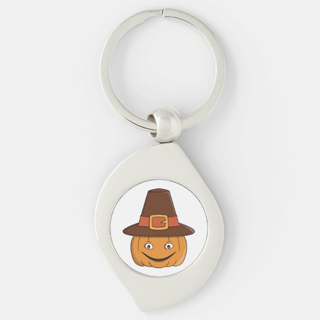 Pilgrim Pumpkin Grin Thanksgiving Keychain (Front)