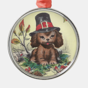 Pilgrim Puppy Thanksgiving Metal Ornament