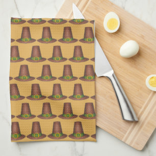 Pilgrim Puritan Hat Happy Thanksgiving Autumn Fall Kitchen Towel