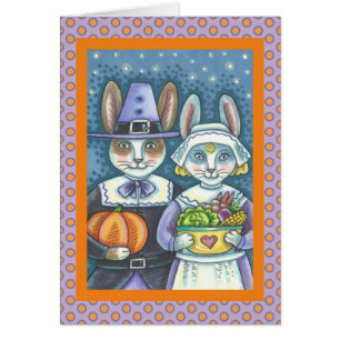 PILGRIM RABBITS THANKSGIVING GREETING CARD Blank