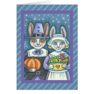 PILGRIM RABBITS THANKSGIVING GREETING CARD Blank