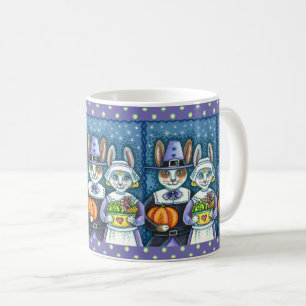 PILGRIM RABBITS, THANKSGIVING HARE'S HARVEST, CUTE COFFEE MUG