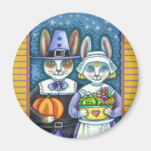 PILGRIM RABBITS, THANKSGIVING HARE'S HARVEST, CUTE MAGNET