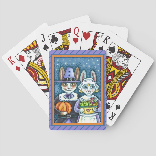 PILGRIM RABBITS, THANKSGIVING HARE'S HARVEST, CUTE PLAYING CARDS (Back)