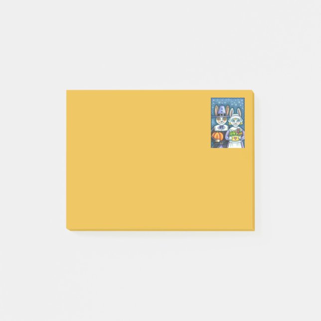 PILGRIM RABBITS, THANKSGIVING HARE'S HARVEST, CUTE POST-IT NOTES (Front)