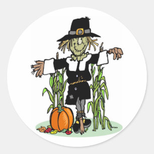 Pilgrim Scarecrow Classic Round Sticker