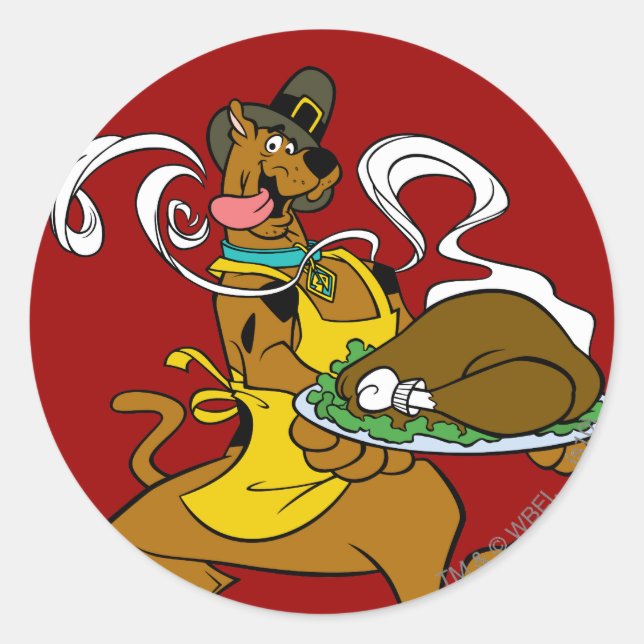 Pilgrim Scooby-Doo With Turkey Classic Round Sticker (Front)