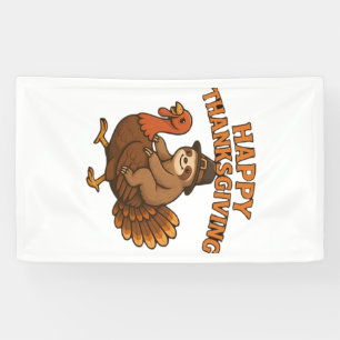 Pilgrim Sloth on Turkey Thanksgiving Classic T-Shi Banner