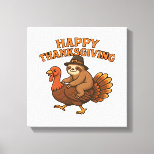 Pilgrim Sloth on Turkey Thanksgiving Classic T-Shi Canvas Print