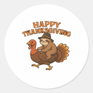 Pilgrim Sloth on Turkey Thanksgiving Classic T-Shi Classic Round Sticker