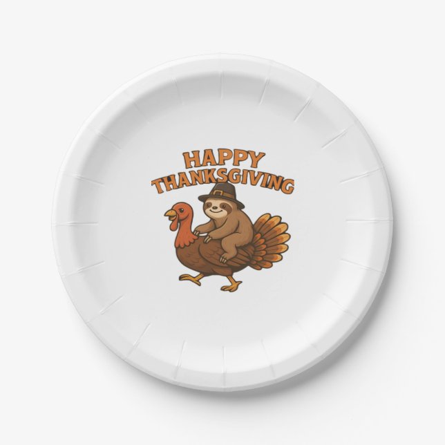 Pilgrim Sloth on Turkey Thanksgiving Classic T-Shi Paper Plate (Front)