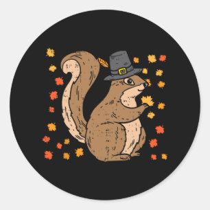 Pilgrim Squirrel Cute Thanksgiving Fall Autumn Ani Classic Round Sticker