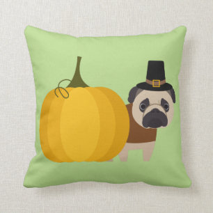 Pilgrim Thanksgiving Pug Throw Pillow
