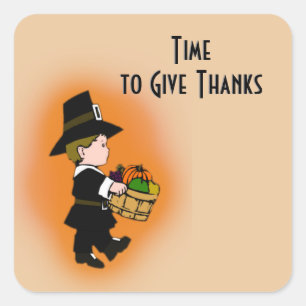 Pilgrim Time to Give Thanks Square Sticker