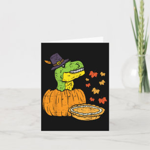 Pilgrim Trex Dinosaur Pumpkin Pie Thanksgiving Kid Card