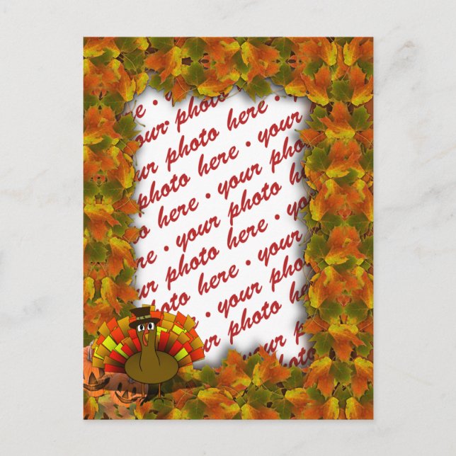 Pilgrim Turkey Fall Leaves Frame Postcard (Front)