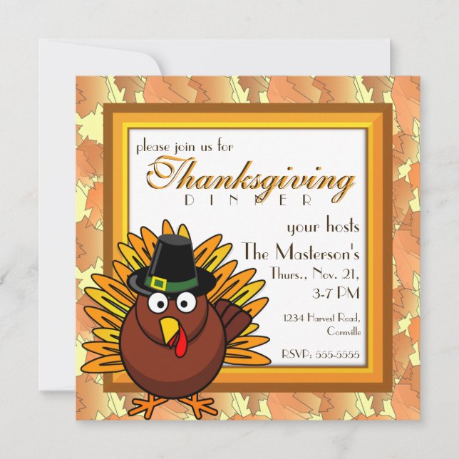 Pilgrim Turkey Thanksgiving Dinner Party Invitation (Front)
