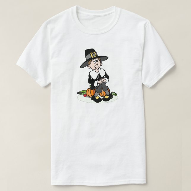 Pilgrim With Pumpkin T-Shirt (Design Front)
