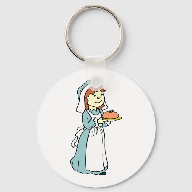 Pilgrim Woman Thanksgiving Dinner Keychain (Front)