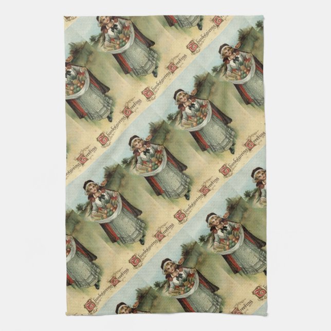 Pilgrim Woman Vintage Thanksgiving Kitchen Towels (Vertical)