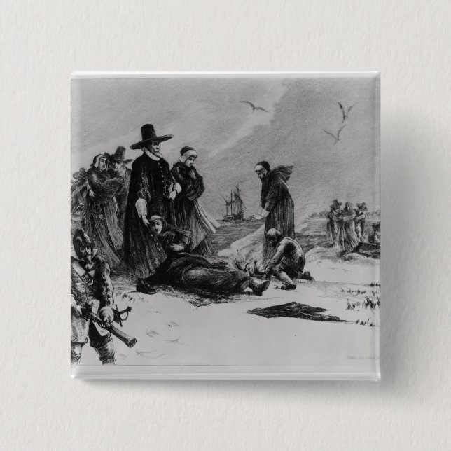 Pilgrims 2 Inch Square Button (Front)