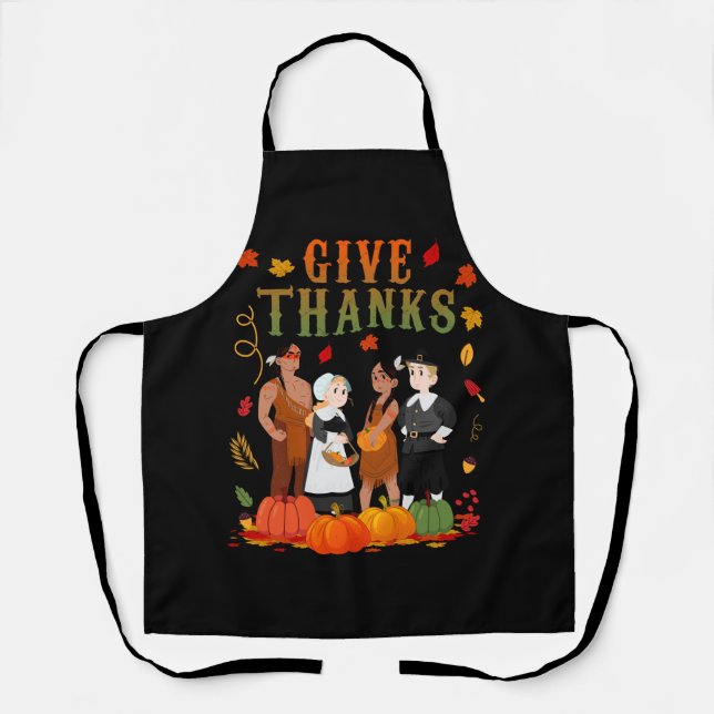 Pilgrims And Natives American Indian Thanksgiving  Apron (Front)