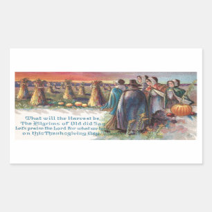 Pilgrims and Pumpkins Vintage Thanksgiving Sticker