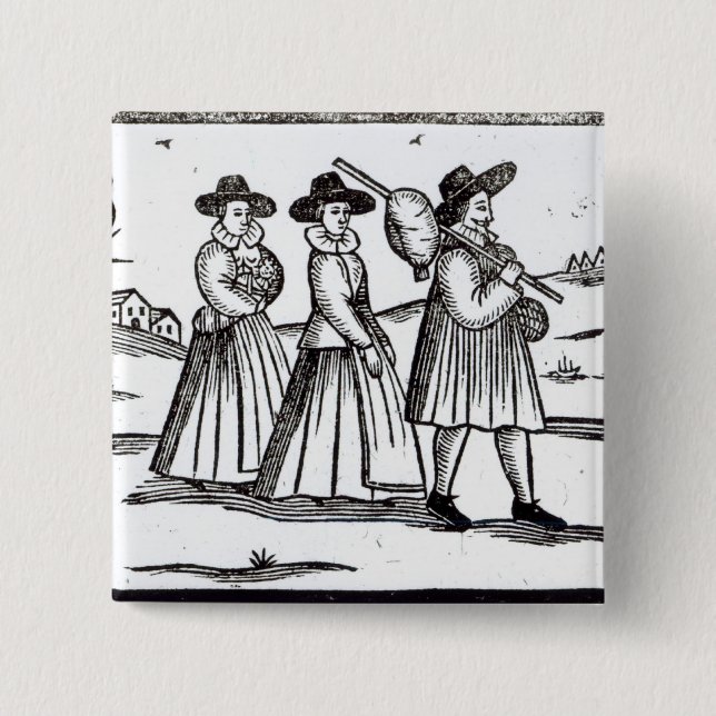 Pilgrims departing for the New World 2 Inch Square Button (Front)