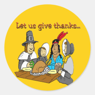 Pilgrims Give Thanks Classic Round Sticker