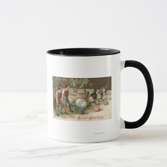 Pilgrims Pointing out Easter Eggs Mug (Right)