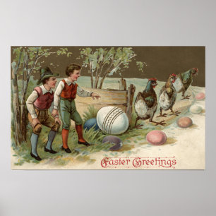Pilgrims Pointing out Easter Eggs Poster
