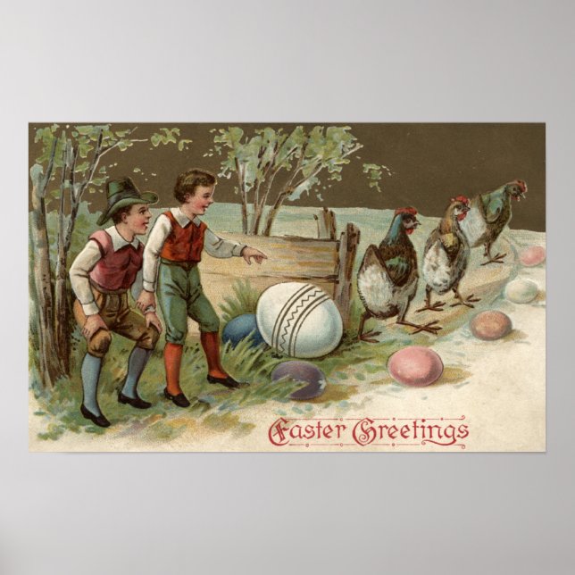 Pilgrims Pointing out Easter Eggs Poster (Front)