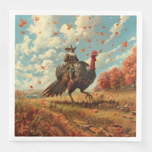 Pilgrims Ride Turkeys Napkin