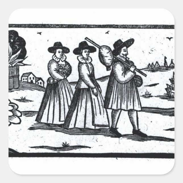 Pilgrims set sail on the Mayflower Square Sticker (Front)