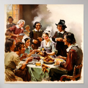 Pilgrims Sitting at a Table Poster