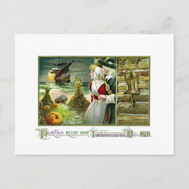 Pilgrim's Thanksgiving of 1620 Holiday Postcard (Front)