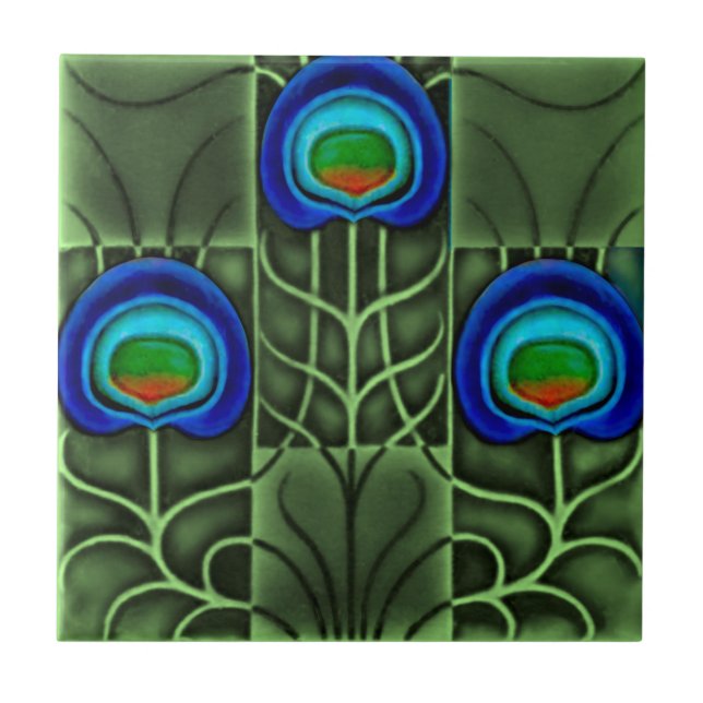 Pilkington Lewis Day Peacock Feather c1900 Repro Tile (Front)