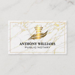 Pillar Feather Logo   Gold Border   Marble Business Card