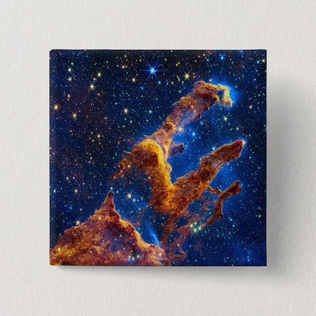 Pillars of Creation - James Webb NIRCam Astronomy 2 Inch Square Button (Front)