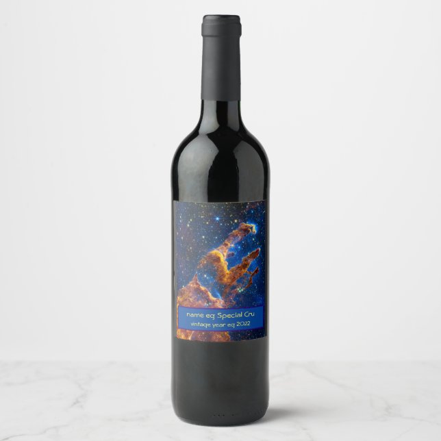 Pillars of Creation - James Webb NIRCam Astronomy Wine Label (Front)