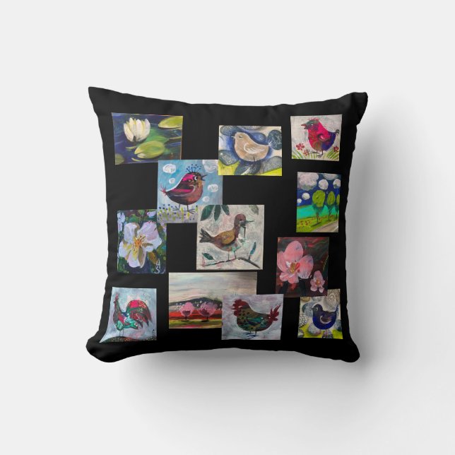 Pillon  with birds and flowers throw pillow (Front)