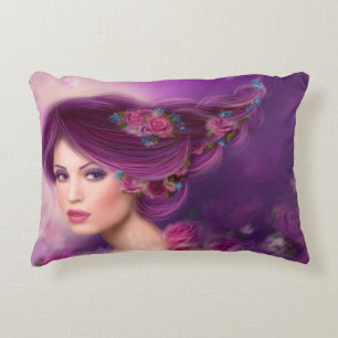 Pillow 16" x 12"Fantasy woman with purple flowers