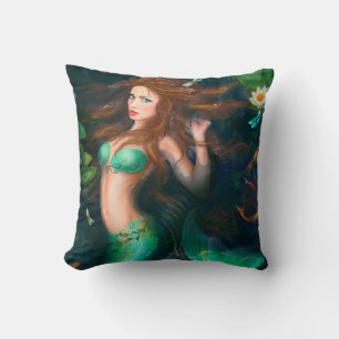 Pillow Beautiful Fantasy mermaid in lake with lili