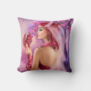 Pillow Beautiful fantasy woman queen and red drago